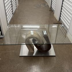 Modern Glass Dining Table Sculptural Wood Base Contemporary Design