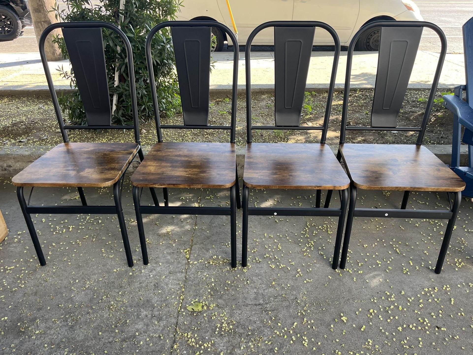 Dining Chairs Set of 4, Wooden Room Chairs with Metal Frame and Backrest for Kitchen Living Room, Rustic Brown and Black
