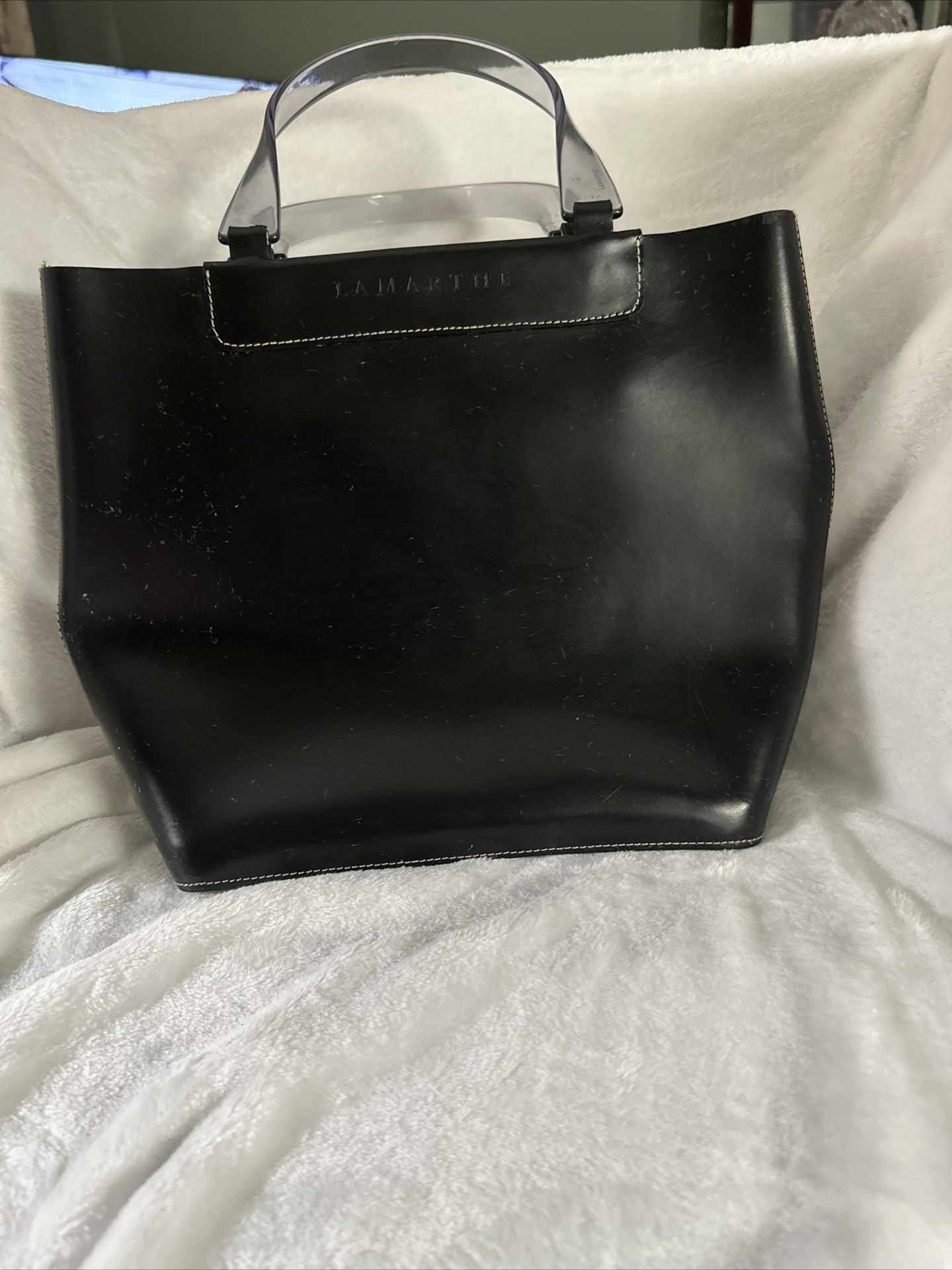 Lamarthe Leather Tote Handbag With Lucite Handles Pristine Condition! Retailed For $300.00