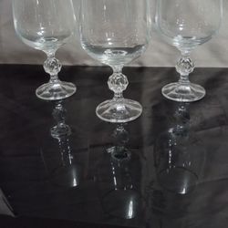 Vintage Bohemia Crystal  6.5" Tall Silver Rim  Czechoslovakia Wine Glasses