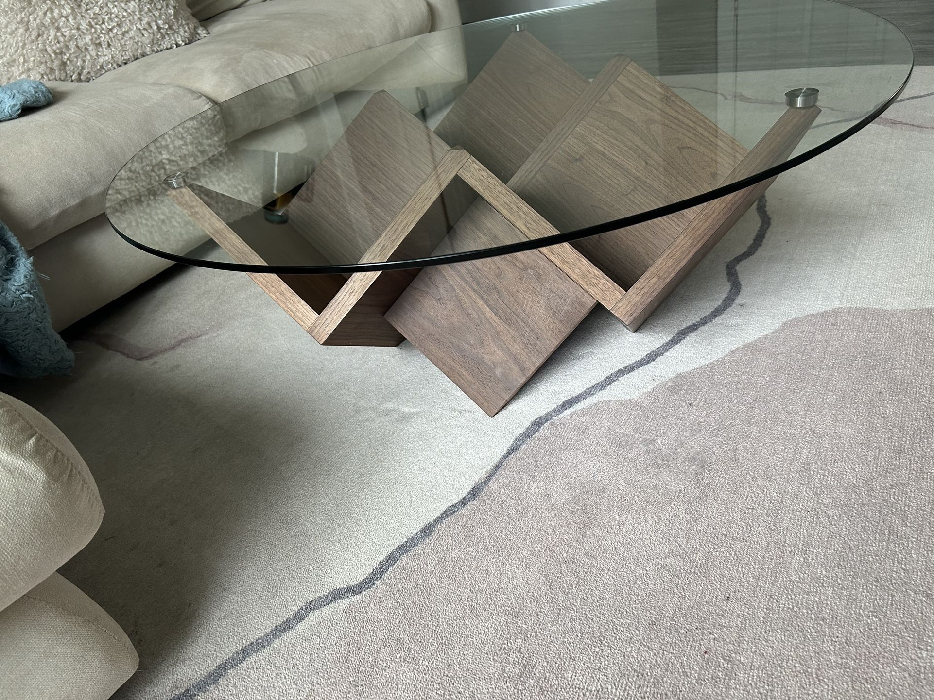 Modern glass top wooden coffee table