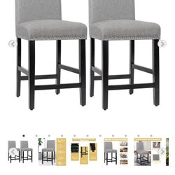 Set of 2 Dining Kitchen Bar Stool 25" Counter Height Wood Leg Upholstered Chairs