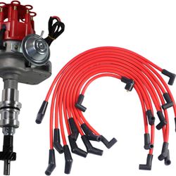 JDMSPEED New Red Cap HEI Distributor and Plug Wires 289-302 Replacement For Ford Small Block