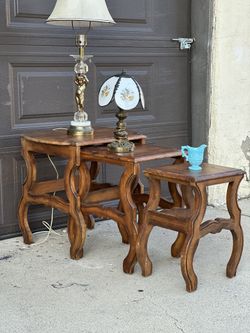 3  Nesting Tables Vintage Solid Wood Side Tables  $127 Set 