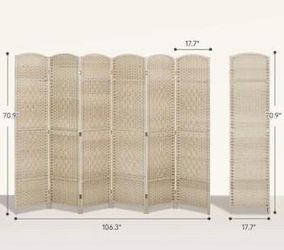 Folding Room Divider Screen, 6 Panel, Washed Oak, 6