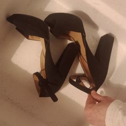 Sun And Stone Black Ankle Strap Open Toe Heels(7.5)
