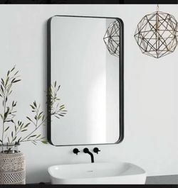 Black Metal Frame Wall Mirror Rounded Rectangle