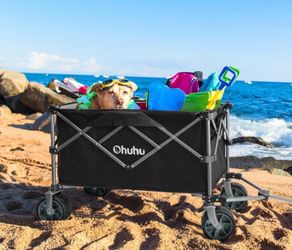 Ohuhu Collapsible Wagon Cart with Big Wheels, 440LB Capacity Foldable Beach Wagon! New in Box 33x20x35in