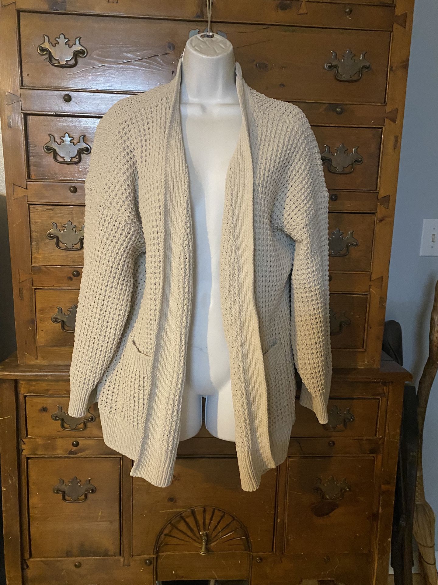 Woman’s Open Front Cardigan Sweater Shawl Collar Pockets Size XXL Time And Tru