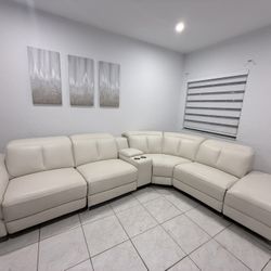 Modern White Leather-Look Sectional Sofa