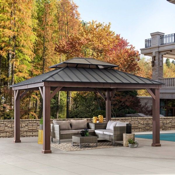 Gazebo - Sunjoy 12.9' x 14.9' Fenwick Gazebo MSRP $2,599.99