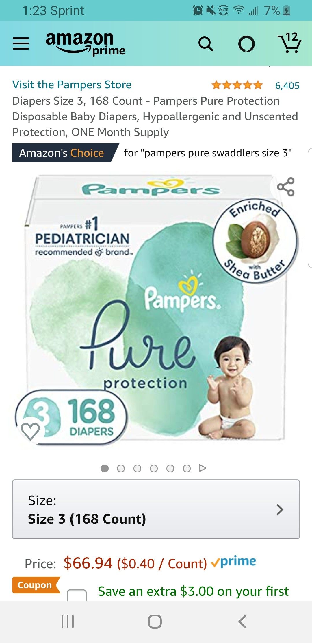 Diapers Size 3, 168 Count - Pampers Pure Protection Disposable Baby Diapers, Hypoallergenic and Unscented Protection