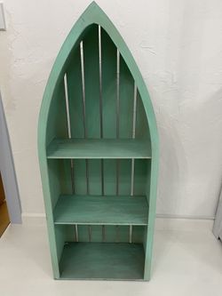 Coastal Green Wood 49”H Wood Rowboat Bookcase Display Shelf