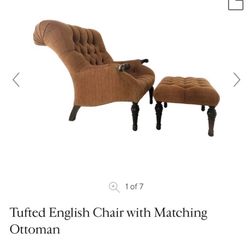 Tufted English Chair with Matching Ottoman