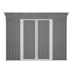 8x4 FT Outdoor Metal Storage Shed – Gray, Double Doors, Weather-Resistant
