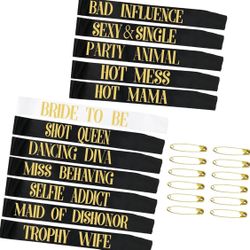 Bachelorette Party Bride To Be Sash- Unique Bride Bridesmaid Sashes for Bachelorette Party (Black, Rose Gold Letters)