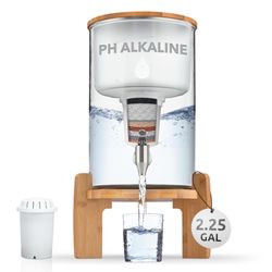 pH Recharge Glass Alkaline Water Filter Dispenser - Countertop Water Filter System - Purifier Pitcher for Home and Office - High pH Pure Drinking Wate
