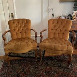 Vintage Gold Diamond Tufted Back & Seat Chairs 