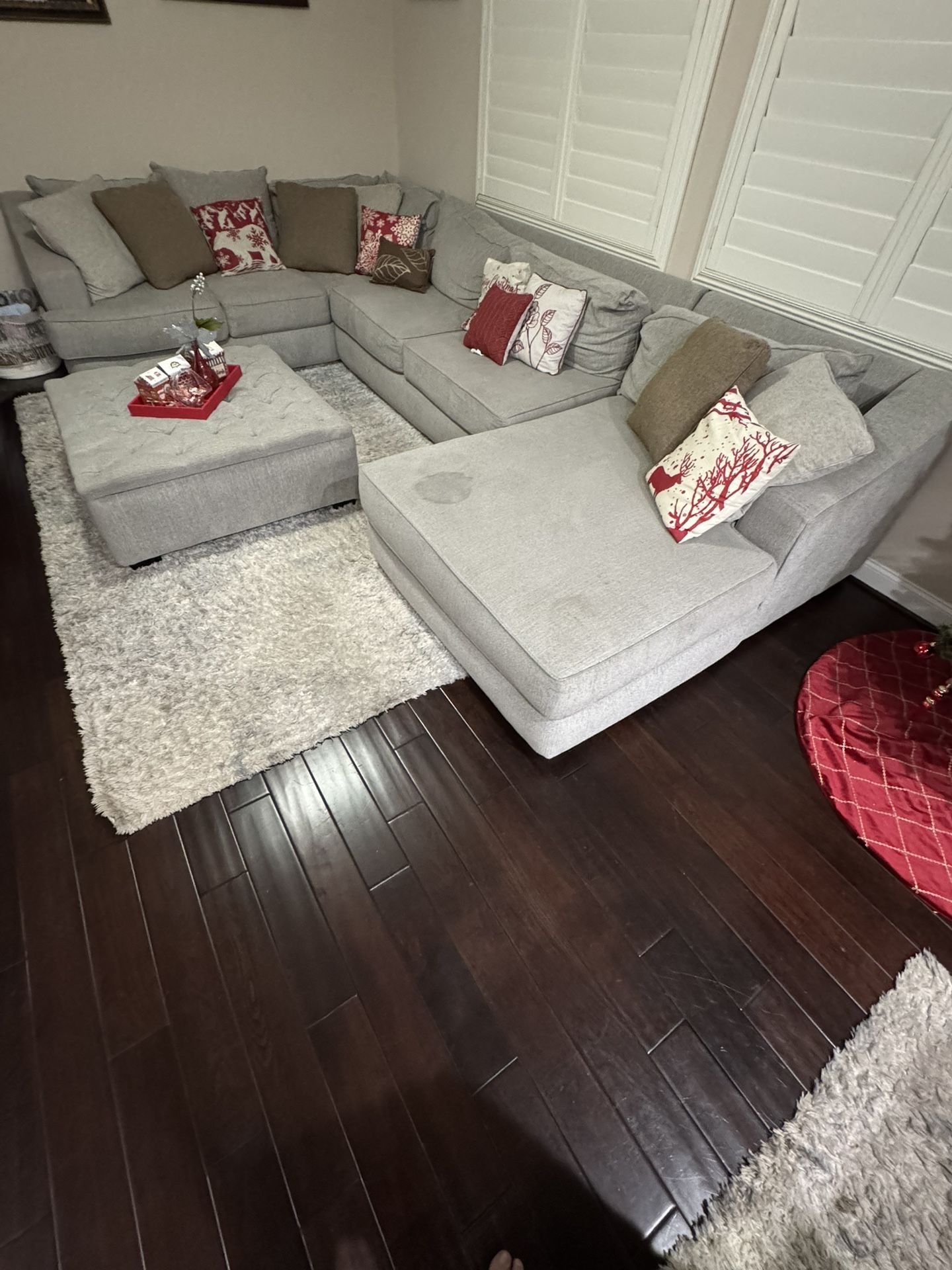 Big Sectional Couch With Ottoman And Wood 36" Square Counter Height Set For 4