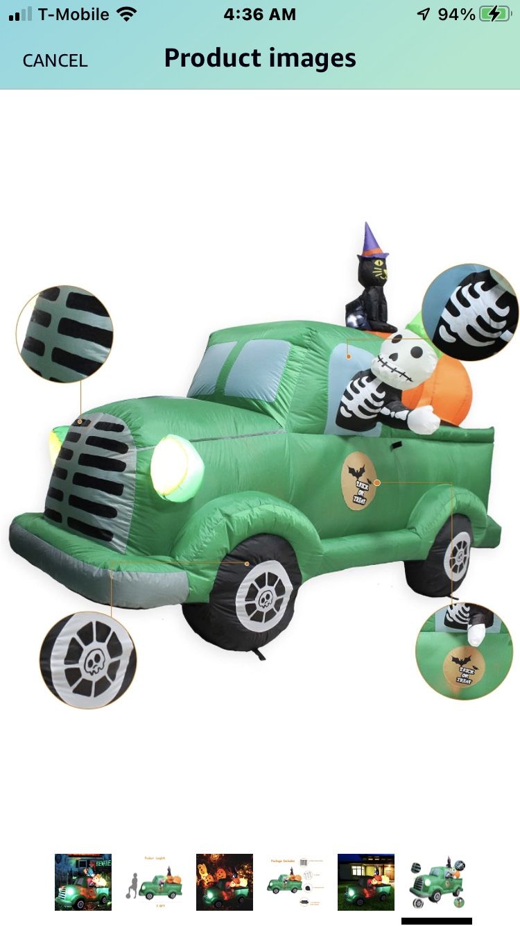 7.5Ft Long Halloween Inflatable Ghost Car LED Lights Decor Outdoor Indoor Holiday Decorations, Halloween Blow up Green Car Yard Decor