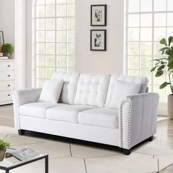 Nailhead Trim 85.2" Modern Upholstered Sofa-Beige