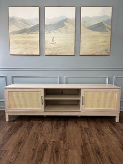 Light Oak 76” TV Stand with Cane Doors