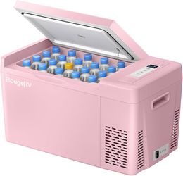 BougeRV Pink 23Quart Portable Refrigerator, 12 Volt Fridge 22L, Portable Freezer Compressor Cooler 12/24V DC 110~240 Volt AC for Truck Van RV Camper -
