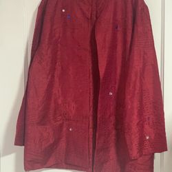 Vintage Chico’s Design Red Silk Embroidered Asian-Inspired Kimono Jacket Sz 1