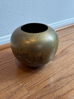 Vintage Round Brass Vase / Bowl - Sphere Decor Planter