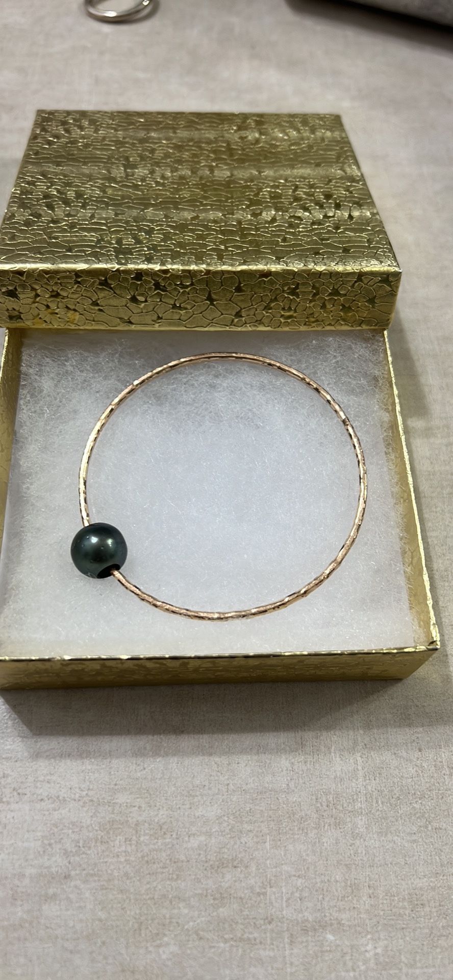 14K is Gold filled, green Tahitian pearl bangle bracelet