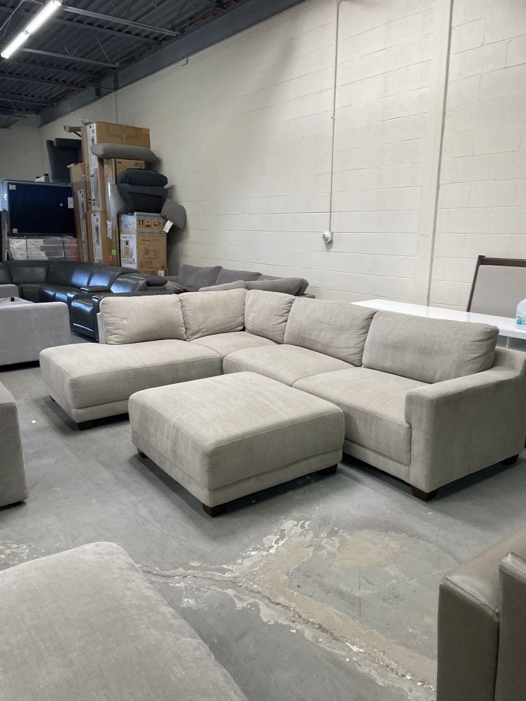 Used Beige Fabric Sectional Sofa Couch