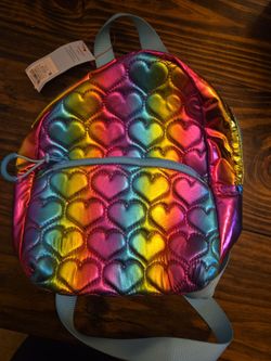 Rainbow Metallic Quilted Heart Mini Backpack