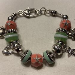 Brand New Celtic Beach Shore Crab Whale Starfish Octopus Ocean Themed Beaded Dangle Charm Bracelet. 