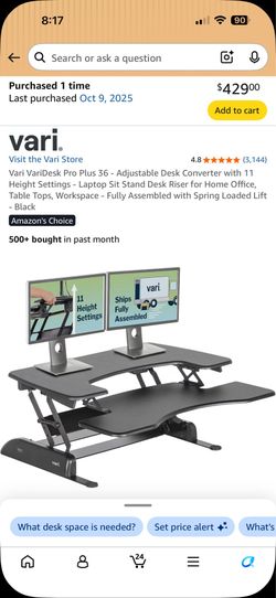 Varidesk pro plus 36 stand up desk top