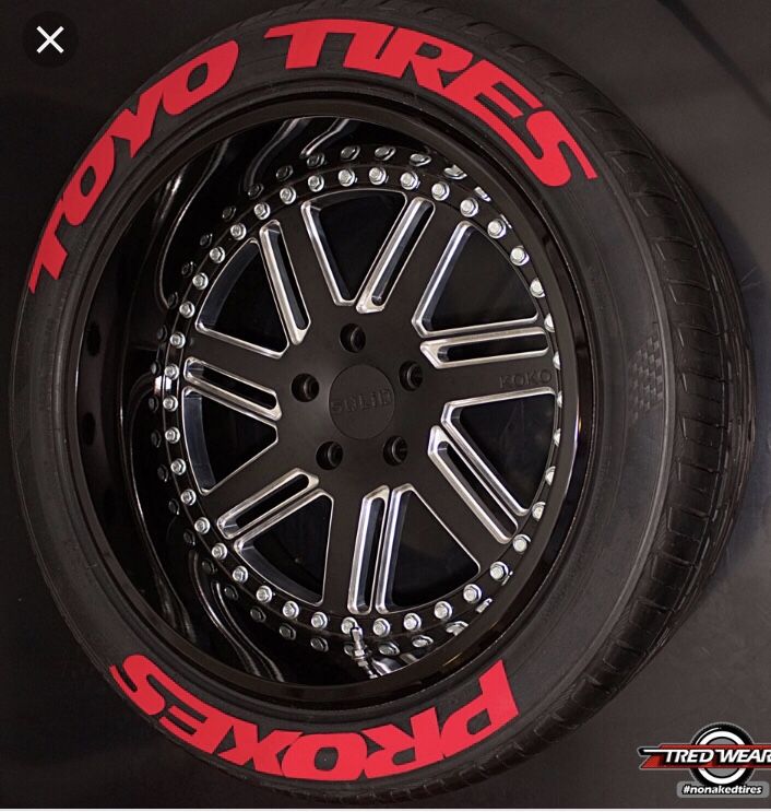 Red tire lettering TOYO TIRES PROXES