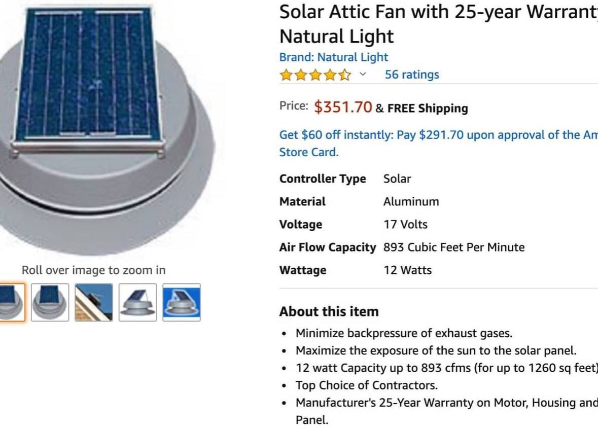 Solar Attic Fan with 25-year Warranty by Natural Light