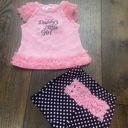 Girls pink black polka dot shirt and shorts size 6 Months By little spring #1