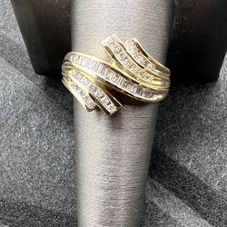 🔥 14K Gold Diamond Swirl Ring – Size 10.5 (Baguette & Round Diamonds) 🔥