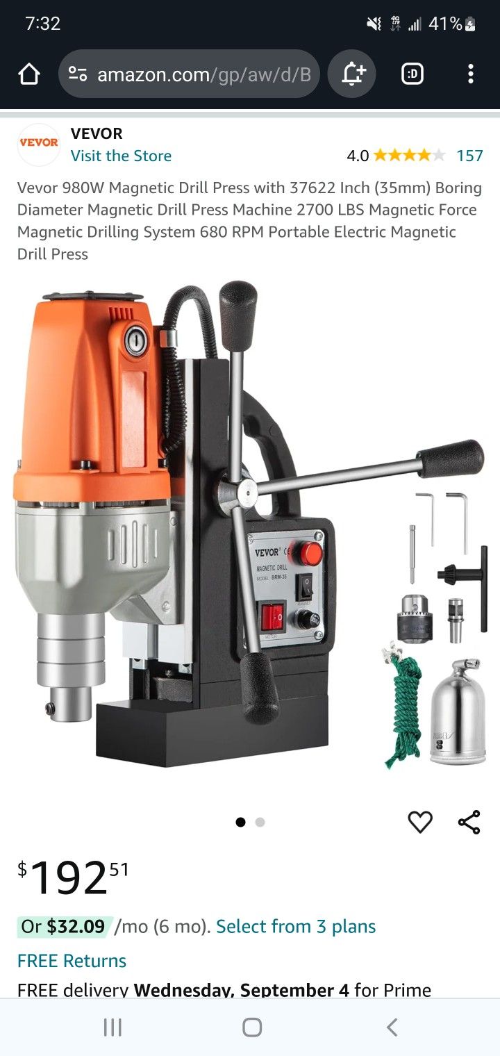 Brand new Vevor 980 watt Magnetic drill press- $210 retail
