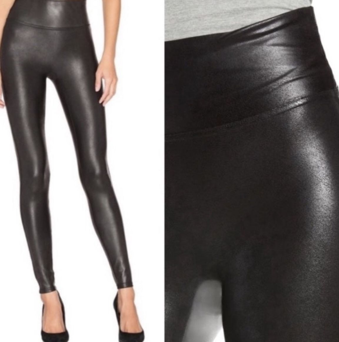 Spanx Faux Leather Leggings Shapewear, Women’s Size Medium Pants, Black Leggings