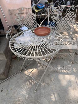 White Wrought Iron Patio Table and Chairs Set