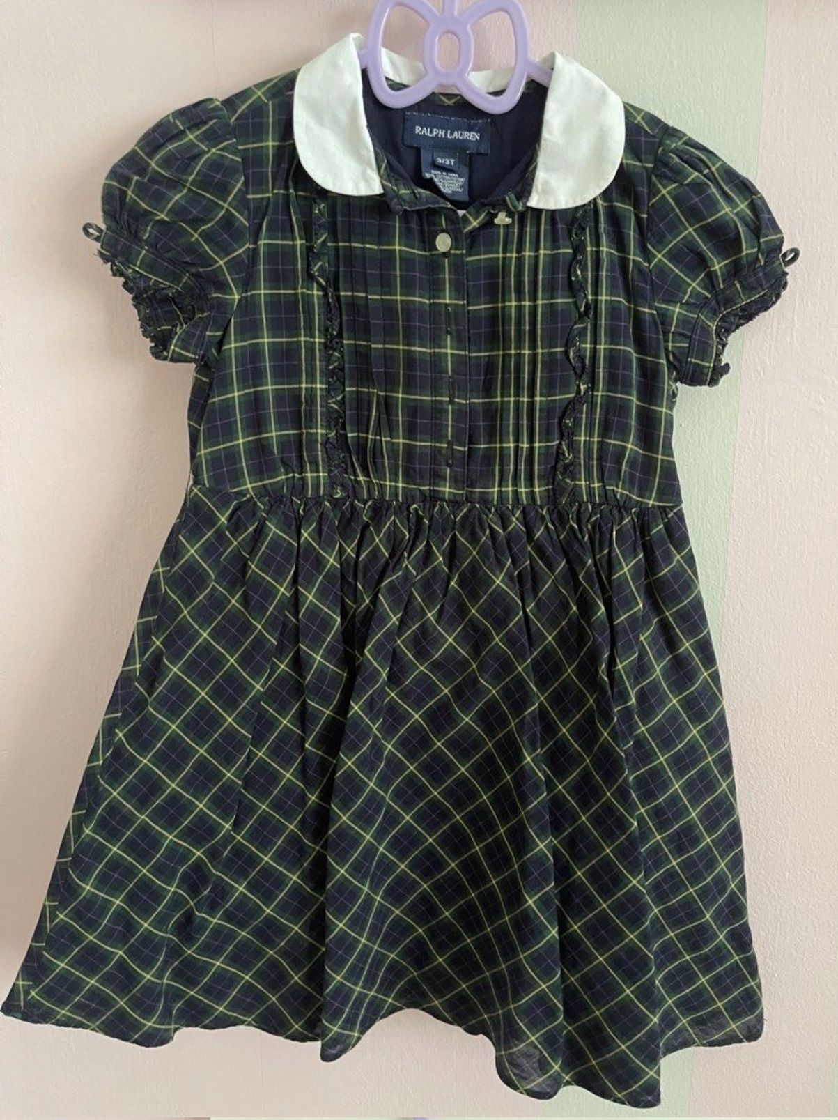 Toddler Girl’s Ralph Lauren Green Tartan Fancy Dress, Size 2T 