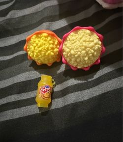 Barbie Doll Dollhouse Two Tubs of Popcorn Snack (Pink, Orange) And Peanut Butter
