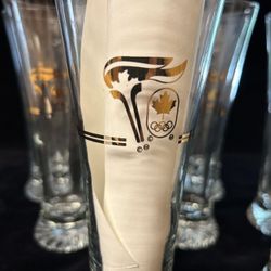 1988 Winter Olympic Gold Calgary Torch Pilsner (8) Glasses 12oz