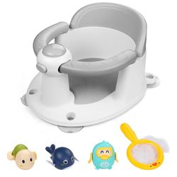 Baby Bath seat for Babies 6 months and up chair with suction cup, non-slip Gray w Bath Toys Used for bathing, eating, getting haircuts, washing hair, 