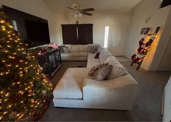 Large Beige Fabric Sofa OBO