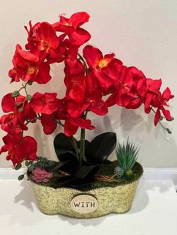 Handmade 25" Faux Red Orchid Arrangement
