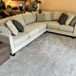 Large Sectional Couch + Loveseat + 3 Ottomans | Fabric | Beige