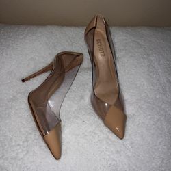 Pump Heels Pointed Toe (clear/tan Color) Size 7