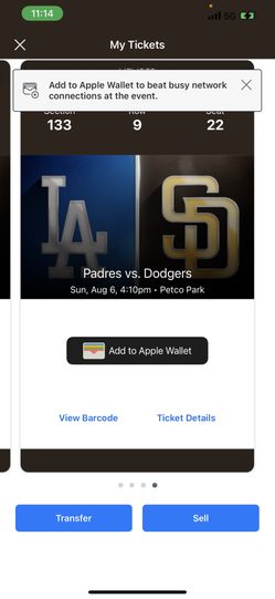 Padres Dodgers Sunday August 6 Section 133 Row 9